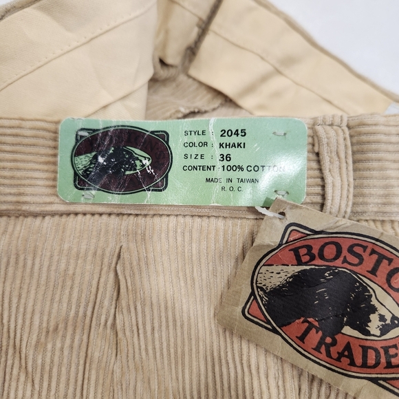 NWT Boston Traders Corduroy Pants Mens 36x37 Khaki Raw Hem Vintage Deadstock - Picture 8 of 13
